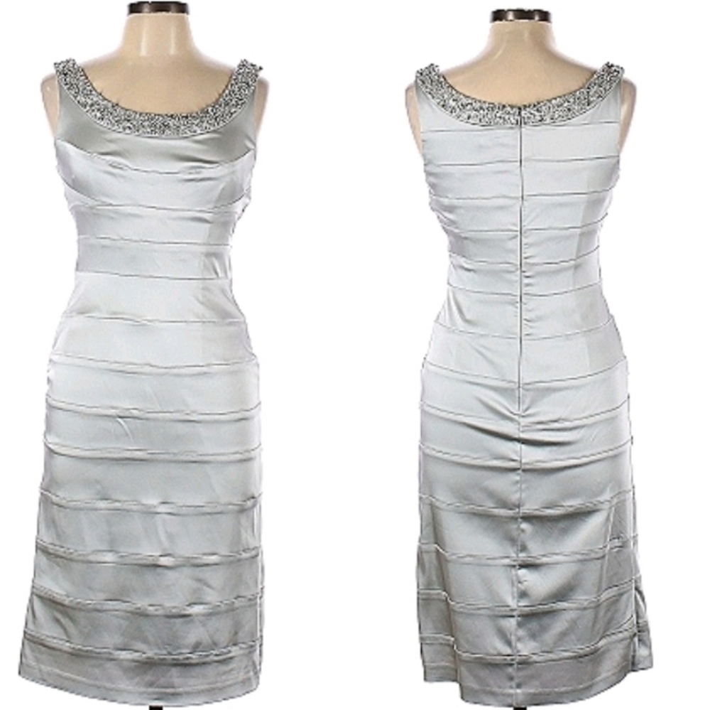 Cachet Silver Beaded Neckline Sleveless Coctail Party Dress